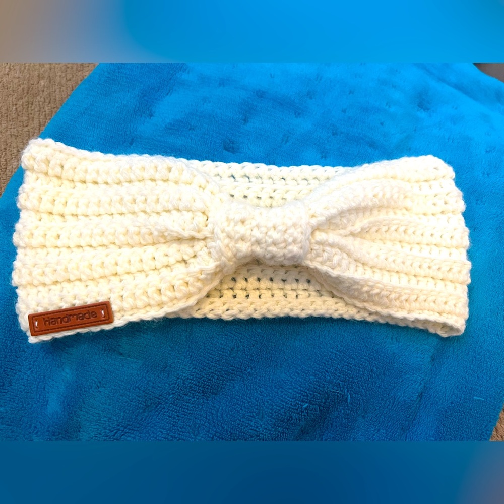 Handmade crochet ear warmer - off white